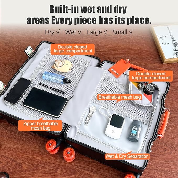 Aluminium Frame Checked- In Luggage with Smooth Jelly Wheels, Hardside Zipperless Rolling Suitcase with TSA Lock (BlackOrange, 28-Inch)