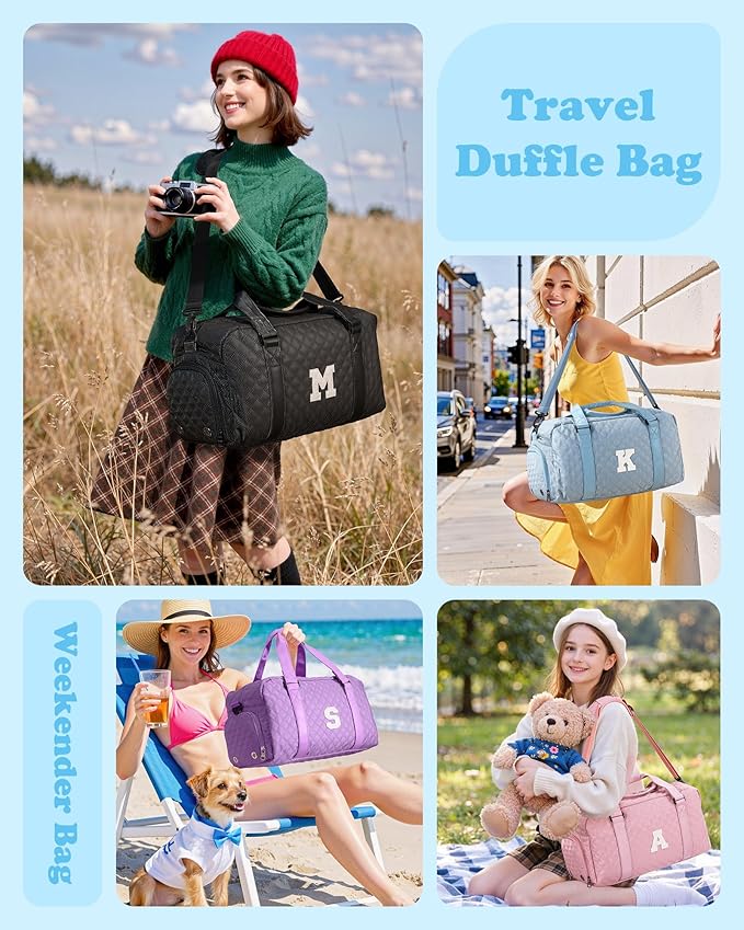 Initial Gym Bag for Girls, Graduation Gift Ideas, Personalized Weekender Bag, Monogram Overnight bag for teens