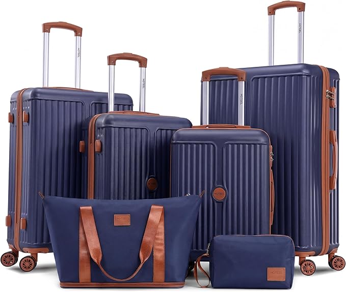 Hoteel Luggage Sets 6 Piece ABS+PC Hardside, 4-Year Warranty, Luggage Set with Spinner Wheels, TSA Lock, Lightweight Carry on Luggage, 16"/20"/24"/28" Suitcase with Duffel & Organizer, Dark Blue