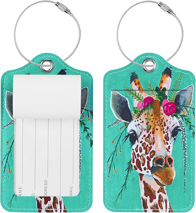 Luggage Tags for Suitcases, 2 Pack Cute PU Leather Suitcase Tag Identifiers TSA Approved with Stainless Steel Loop and Address Card for Baggage Tag for Cruise Airport Travel Essentials by Chelmon