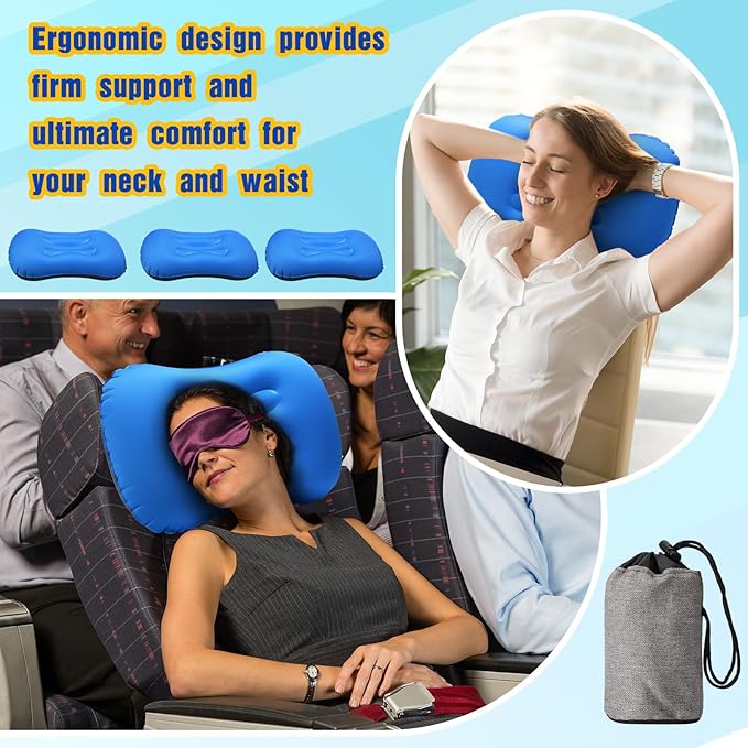 Tatuo 3 Pcs Inflatable Camping Travel Pillow Ultralight Inflating Pillows Lightweight Camping Pillow Portable Backpacking Pillow for Neck Lumbar Support Hiking Sleeping Camping (Dark Blue)