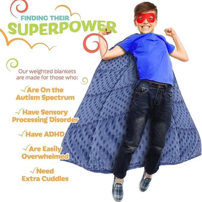 XL Weighted Blanket for Kids 5lb (Blue) 36x48 Inch, Plush Minky Kids Blanket with Travel Bag, Blanket for Ages 4 to 10
