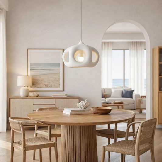 JAYMP Hollow-Out Shape Pendant Light Fixture for Dining Room Kitchen Island Hallway Restaurant Modern Hanging Lamp E26 Base Japanese Style Lighting Fixture, 1 Pack, Matte White, 40cm/15.7in