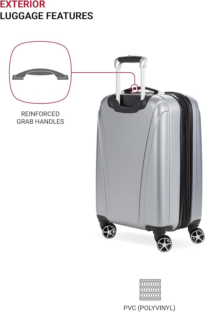 SwissGear 7585 Hardside Expandable Luggage with Spinner Wheels, Silver, Carry-On 19-Inch
