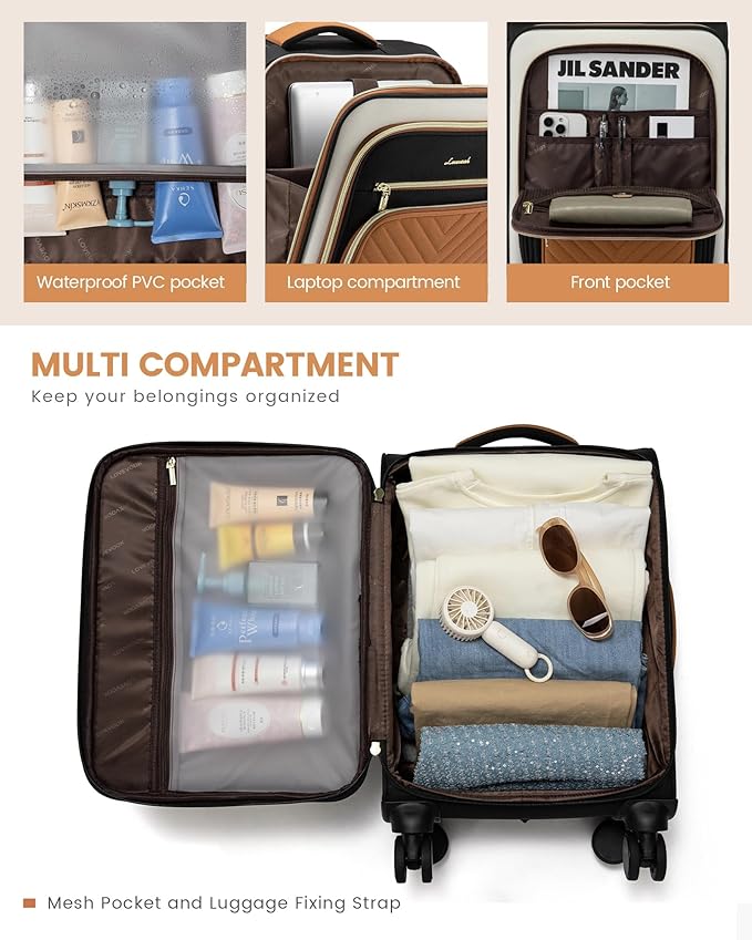 LOVEVOOK Carry On Luggage 22x14x9 Airline Approved,20 Inch Carry On Suitcases with Wheels,Softside Rolling Suitcase with TSA Lock for Women Men,Lightweight Travel luggage