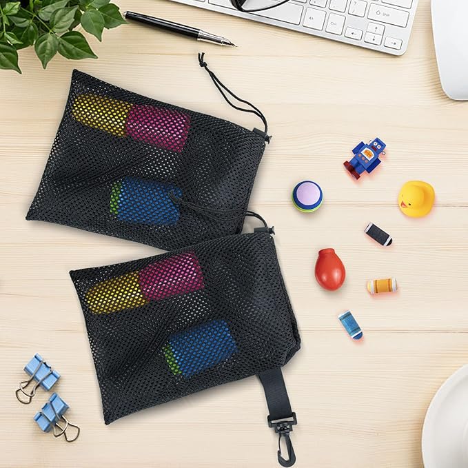 10 PCS With Clips Mesh Drawstring Bags, Portable Nylon Storage Bags for toy,Sports Storage,Outdoor activities etc. (15.7x19.7in)