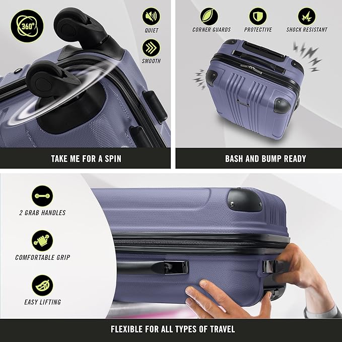 Kenneth Cole REACTION Out of Bounds Lightweight Hardshell 4-Wheel Spinner Luggage, Smokey Purple, 20-Inch Carry On