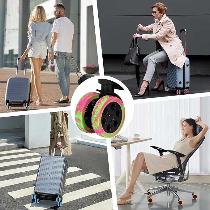 Luggage Wheel Covers, 8 PCS Silicone Wheel Protector Covers for 2-2.6 inches 8-Spinner Wheels, Wear-Resistant, Anti-Noise, Pink+Green