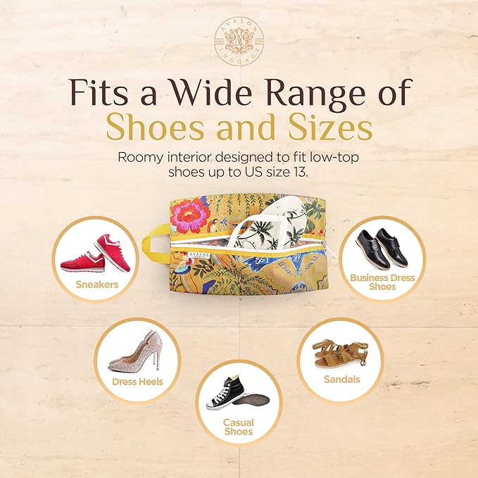 Shoe Bags for Travel - Footwear Organizer for Suitcases, Gym, Work Trips (Yellow Flower)