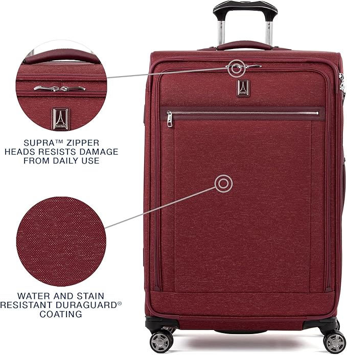Travelpro Platinum Elite Softside Expandable Checked Luggage, 8 Wheel Spinner Large Suitcase, TSA Lock, Men and Women, Bordeaux Red, Checked Large 29-Inch