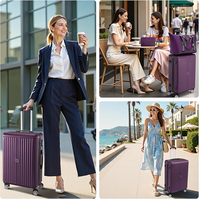 Hoteel Luggage Sets 3 Piece ABS+PC Hardside, 4-Year Warranty, Luggage Set with Spinner Wheels, TSA Lock, Lightweight Carry on Luggage, 20" Suitcase with Duffel & Organizer, Purple