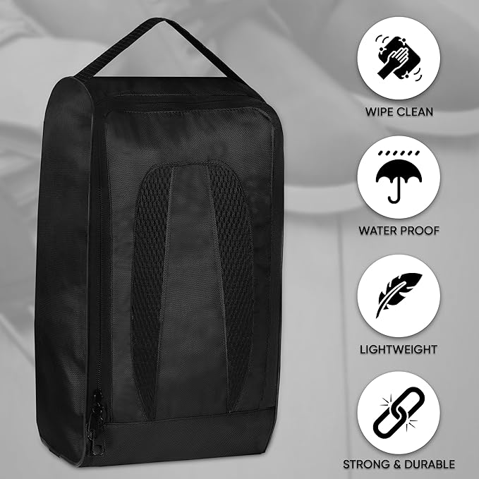 Shoe Bag Waterproof Sports Golf Boot Bag | Odor-Resistant Gym Kit Organiser Storage | Hiking Travel Dust-Proof Storage Bag for Wellington, Cowboy, Football, Rugby, Cricket Shoe (Black)