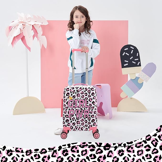 Kid's Luggage Set 2 Piece Suitcase Set 16" Hardside Luggage with Spinner Wheels Girls Carry on Toddler Travel Rolling Suitcase with Neck Pillow Airline Approved