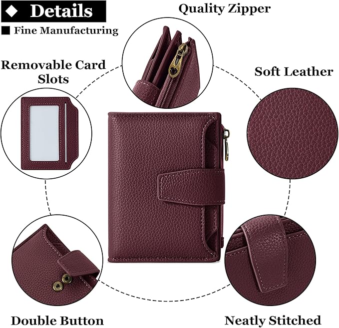 Airkit Small Wallet Women RFID Blocking Soft Leather Bifold Compact Card Holder Wallet for Women with Zipper Coin Pocket 4 ID Window