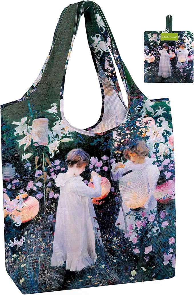 BeeGreen Oil Painting Garden Maze Tote Bag - Large Reusable Grocery Bag, Polyester Grocery Bags Gifts for Women,Foldable, Washable, Packable with Handles & Pouch for Shopping, Beach, Work, Summer