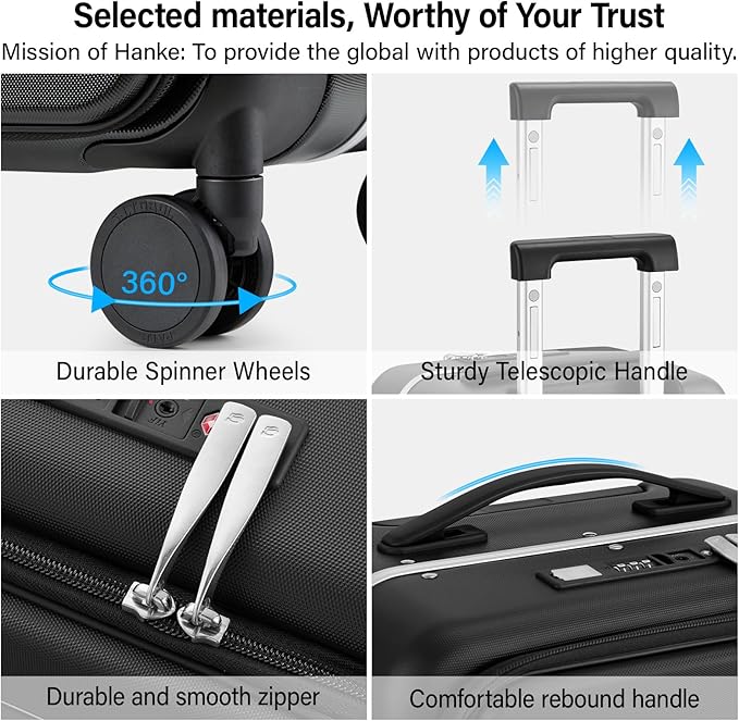 Hanke 28 Inch Luggage with Cup Holder and Charge,Top Opening Hard Shell Suitcases with Wheels and Dividers,Aluminum Frame Trunk Luggage Extra Large Suitcase with Lock for Travel，Jet Black