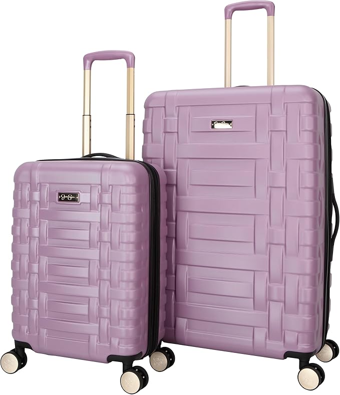 Jessica Simpson Taffeta 2-Piece Set (20"& 28") Expandable 8-Wheel Spinner Large Checked Luggage Suitcase, Dusty Orchid