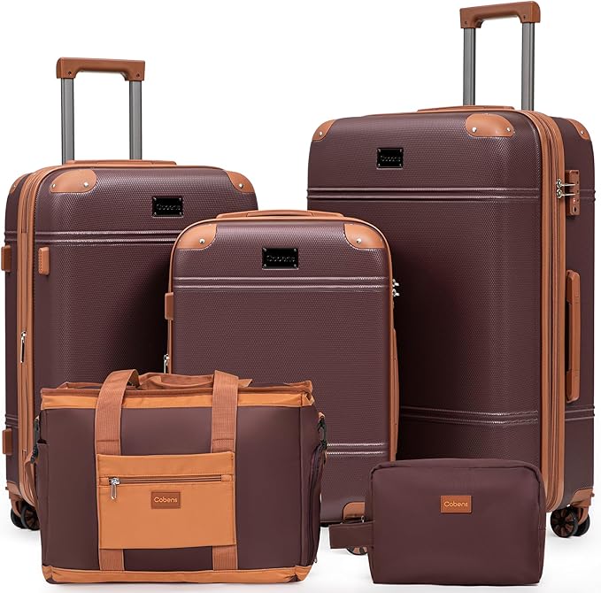 Expandable Luggage Sets 5 Piece with Detachable Spinner Wheels and TSA Lock,ABS Hard Case Suitcases with Wheels,Carry On Luggage Set