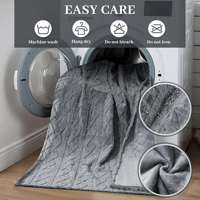 King Size Waterproof Blanket for Bed Couch, 80'' x 60'' Double Side Leakproof Reversible Sherpa Flannel Fleece 3-Layer Lightweight Blanket, Absorbs 50oz, Gray, Machine Washable