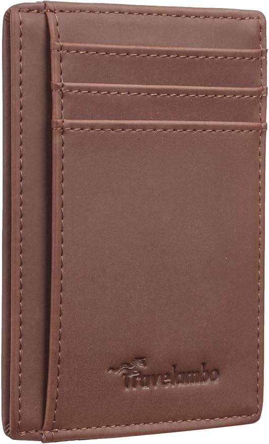Travelambo Slim Wallet Front Pocket Minimalist Leather RFID Blocking Medium Size