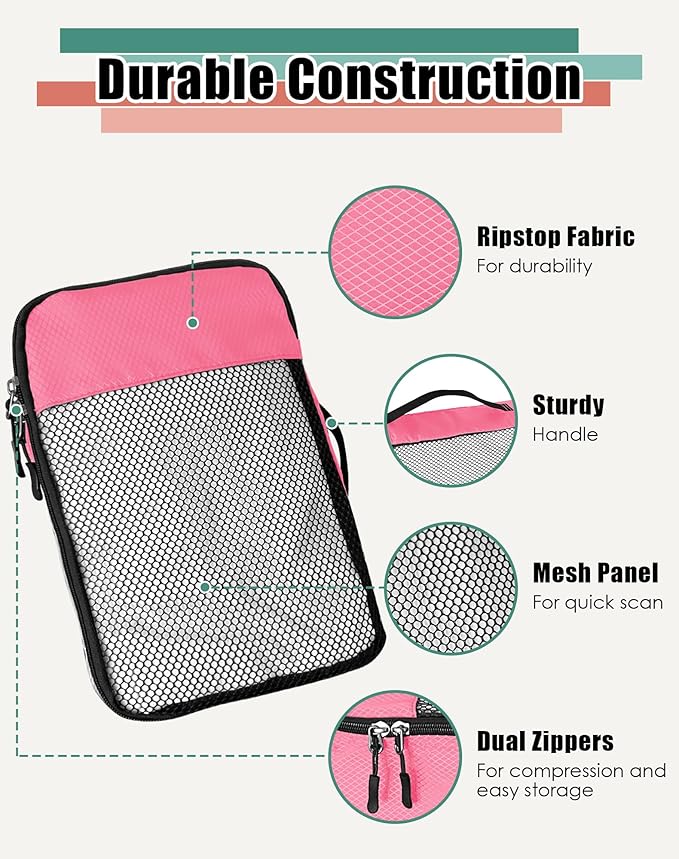 4-Piece Packing Cubes Travel Accessories Set for Suitcases - Luggage Organizer Bags with Double Zipper - Mesh Top - Small - Pink