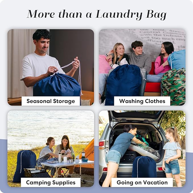 Handy Laundry Heavy Duty Nylon Laundry Bag, 22 x 32 Inch, Durable Drawstring Closure, Machine Washable, Hamper Liner or Storage Bag, Navy Blue