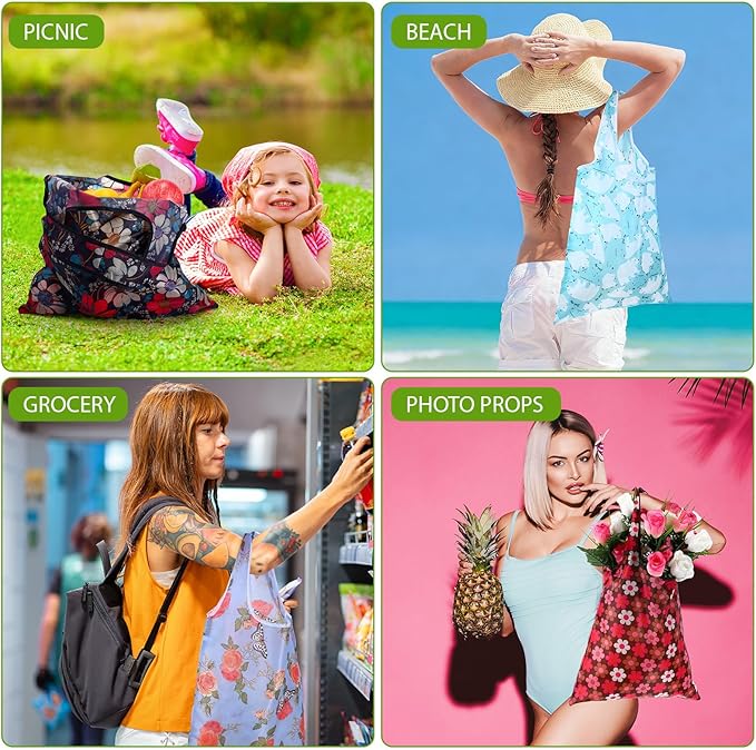 Paterr 24 Pcs Foldable Reusable Shopping Bag Recycle Travel Grocery Bag Fold to Pocket Tote Bulk for Daily Supplies Load