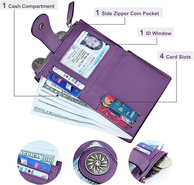 Tipmile Small Wallet for Women Bifold RFID Blocking Card Holder Leather Wallets with Zipper Coin Pocket