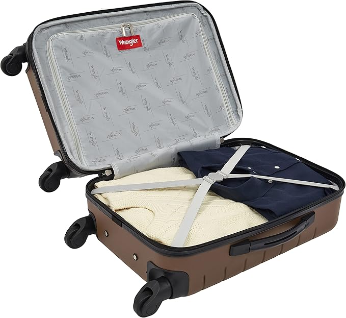 Wrangler Smart Spinner Hardside Luggage, 22-Inch Carry-On, Toffee