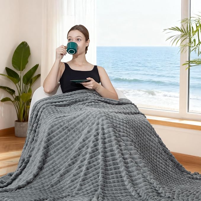 Ultra Soft Jacquard Sherpa Throw Blanket, Lightweight Yet Cozy, Versatile Couch and Travel Blanket, Checker Pattern, Multiple Sizes and Colors, Easy-Care and Durable,50x60 Inches