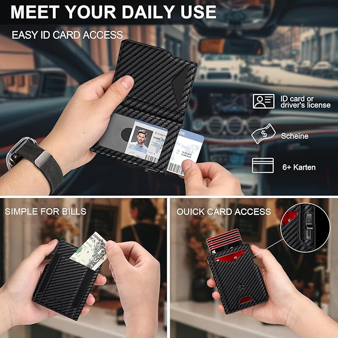 Wallet for Men Wallet with Slim Pop Up Card Holder 9-13 Cards, Bifold Minimalist Smart Wallet RFID Blocking Credit Card Holder with ID Window & Stretchable Cash Slot Compact Metal Aluminum Card Case
