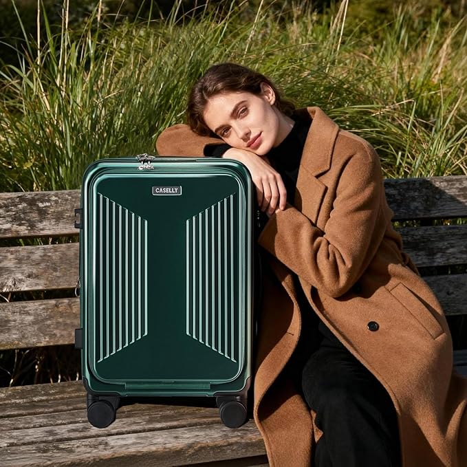 Carry on Luggage Top opening Suitcases, Expandable with Cup Holder and USB Charging Port,Lightweight with Front Pocket Rolling Suitcases with Spinner Wheels