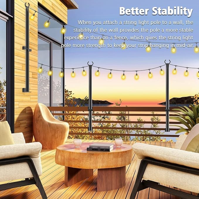 Beizelte 4 Pack 5Ft String Light Poles,Outside String Lights,Outdoor Light Poles,Metal Poles Stand for Patio,Backyard,Deck