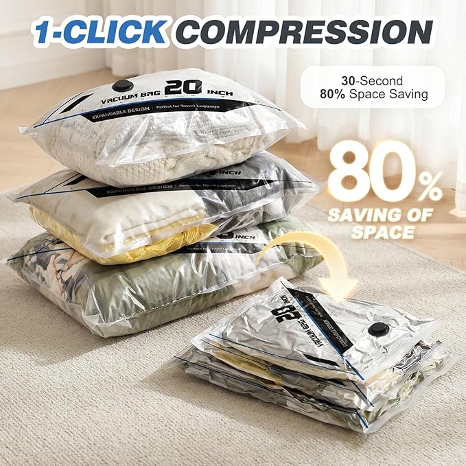 Vacuum Seal Bags for Clothing Travel with Rechargeable Electric Pump, Space Saver Vacuum Storage Bags Travel, Reusable Compression Bags for Luggage Home (15pcs,20/24/28)