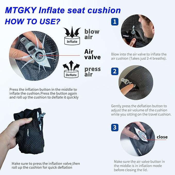Upgrade Travel Seat Cushion for Airplane,Portable&Adjustable Air Seat Cushion,Coccyx Tailbone Pain Relief Chair Pad,Inflatable Cushion for Wheelchair, Travel,Driving,Office Work