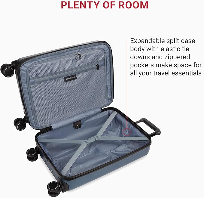 SwissGear 8020 Eclipse Hardside Expandable Luggage with Spinner Wheels, Navy, Carry-On 18-Inch