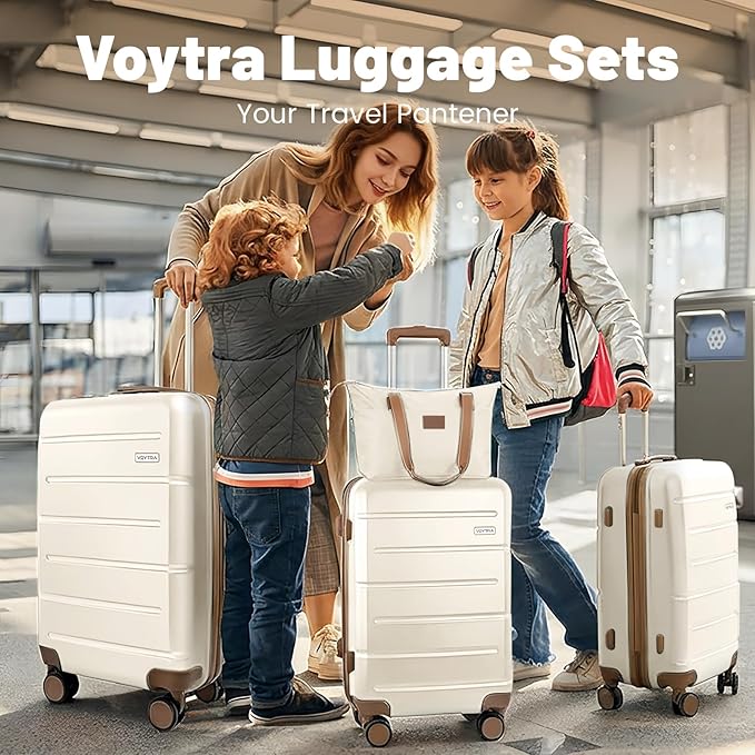 3-Piece Luggage Set with 20” Carry On, ABS Hardside Suitcase with Spinner Wheels & TSA Lock, Easy-Control Rolling Suitcase for Business Trips & Weekend Getaways (20/TB/DB Beige)