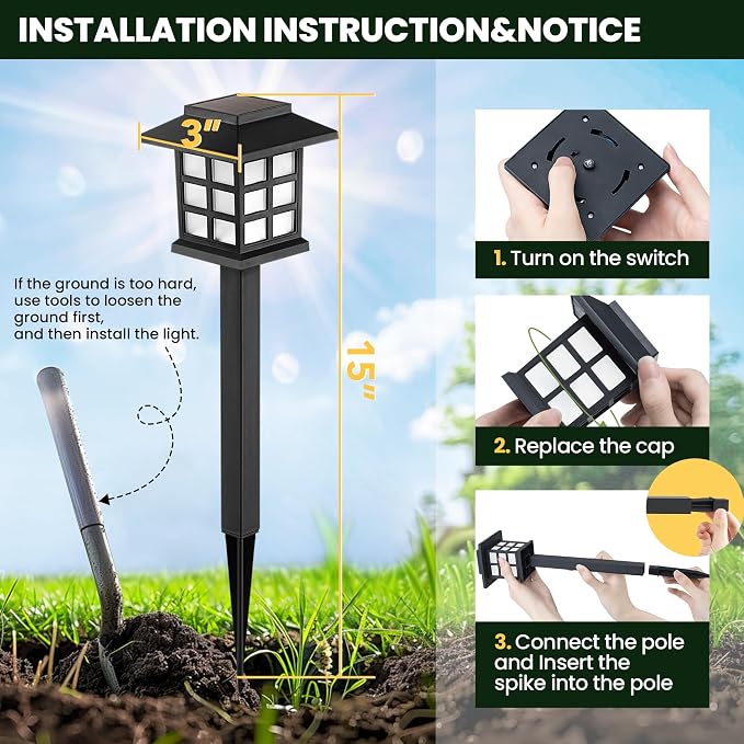 GIGALUMI Solar Lights Outdoor Waterproof 16 Pack, LED Garden Decor | Warm White LED Solar Garden Lights Outdoor Decor, 8 Hours of Landscape Lighting for Garden