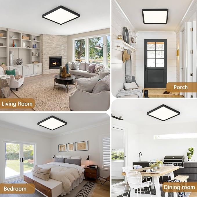 12 Inch 6PK Square LED Flush Mount Ceiling Light, 30W, 3000LM 3000K/4000K/6000K CCT Selectable, Square LED Flat Panel Ceiling Light Fixture for Bedroom,Kitchen,Living Room (Black)
