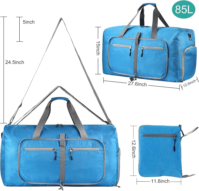 Dimayar Travel Duffle Bag for Men Women - Foldable Duffel Bag with Shoes Compartment - Overnight Bags Waterproof & Tear Resistant(85L,Light Blue)