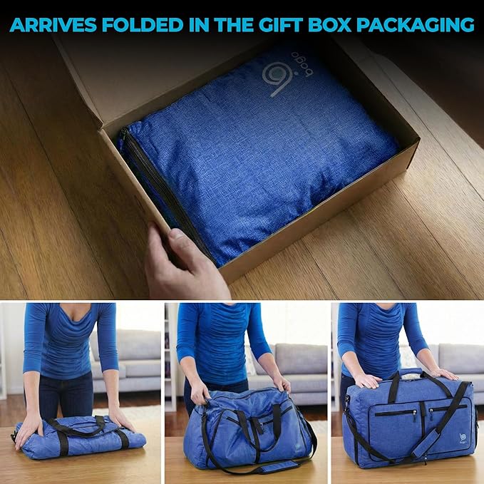 Bago Compact Duffle Bag for Travel Women & Men. Durable Lightweight Foldable Travel Duffel Bags For Traveling Women. 40L Duffle Bags a Reliable Weekender duffel or Overnight Bag With Shoe Compartment