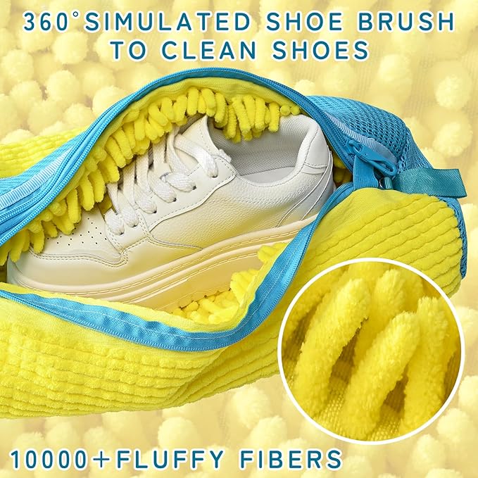 Anybar Shoe Washing Machine Bag –2 Pcs Reusable Laundry Shoe Bag 360° Deep Cleaning Sneaker Washing Machine Bag Fits All Shoe Types Microfiber Inside with Self-locking Zipper (Yellow)