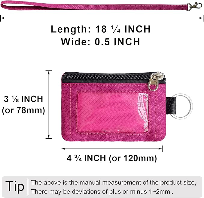 CHENSPRX Minimalist RFID Blocking Small Wallet with ID Window,WaterResistant Zip Id Case Wallet with Lanyard Keychain for Cards,Cash,Travel,Women,Men