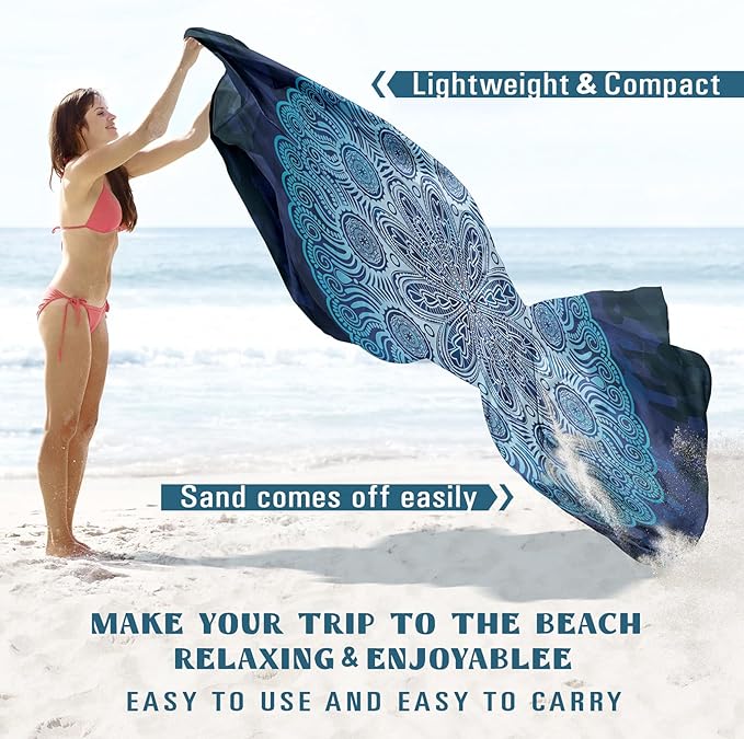 Famstar Beach Blanket Sandproof Waterproof 78''×81''1-5 Adults Oversized,Compact Lightweight Durable Beach Mat for Travel Camping Hiking Picnic Blanket