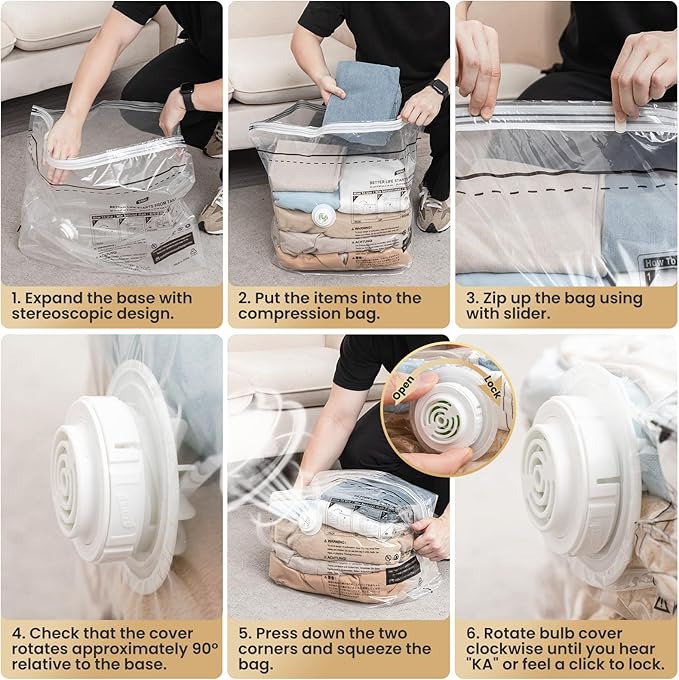 TAILI 8 Pack Cube Vacuum Storage Bags, Medium Size (25x19x11 inch), Vacuum Seal Bags for Clothing, Compression Packing for Clothes, Blankets, Baby Clothes