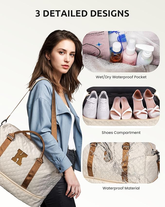 Gifts for Women Birthday Unique-Personalized Initial Duffle Bag - Weekender Bags for Women, Travel Bag with Shoe & Makeup Compartments - Monogram- Birthday Gift-Woman Gifts Letter (L)