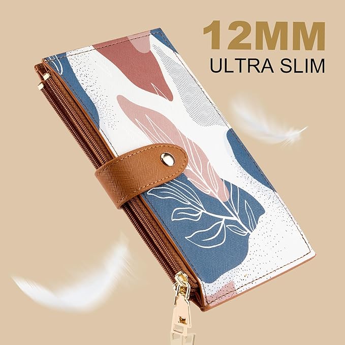 Travelambo RFID Wallet Women Large Size Bifold Multi Card Wallet Case with Zipper Pocke Credit Card Holder for Women
