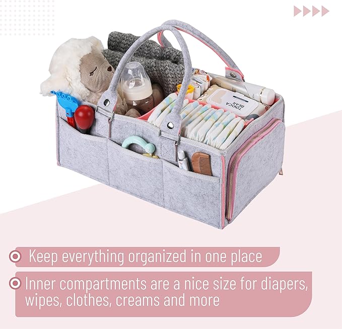 Mr. Pen- Baby Diaper Caddy Organizer, 1 Pack, Pink Inside, Baby Caddy Organizer with Handle, Compact Size, Collapsible & Portable