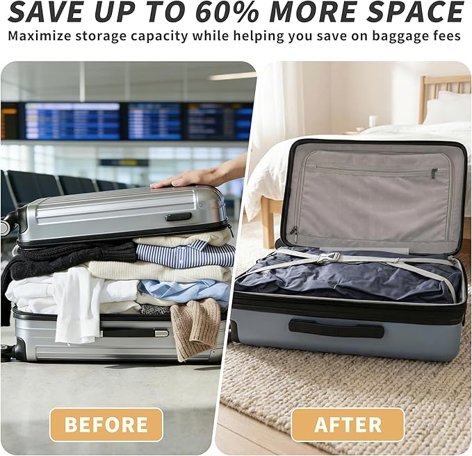 Vacuum Bag for Travel, Professional IPX8 Waterproof Reusable Vacuum Compression Bags for Travel Suitcases, Durable Space Saver Bag(2 PACK Navy Blue,With Pump)