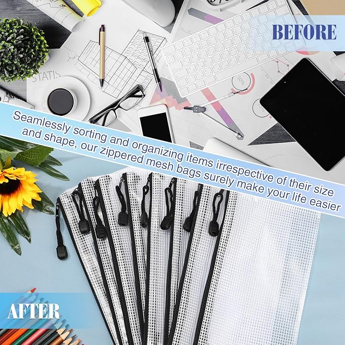 Jetec 32 Pcs Mesh Zipper Bags Toy Storage Bikini Organizer Bag Bolsas Para Guardar Trajes De Bano Waterproof Zipper Reusable Pouch Puzzle Multipurpose for Storage Office(Black,9.5 x 4.5 Inch)